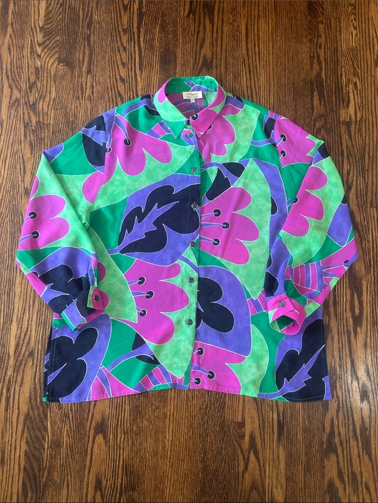 Vintage Tops - Vintage 80s/90s Vibrant Floral Shirt